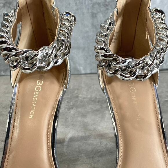 BCBGENERATION Women's Silver Jadia Chain Detail Ankle Strap Dress Sandals SZ 9 - Picture 8 of 9